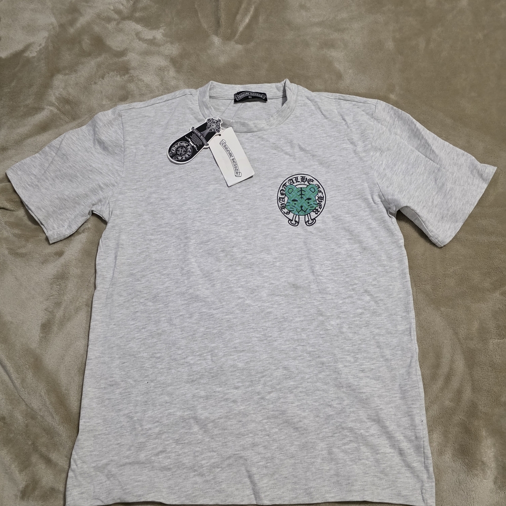 Chrome Hearts Light Heather Gray Tee with Green Chest Emblem